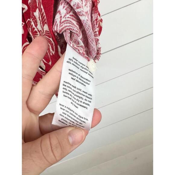 Nautica Jeans Red Floral Print Lace Trim Siesta Key Beach Shirt Size M - Picture 11 of 13